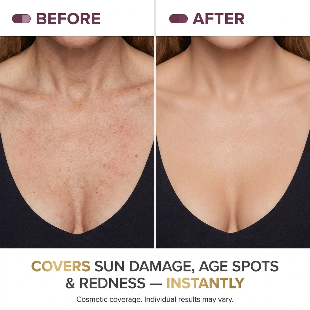 Before and after — sun damage and age spots on the chest evened out