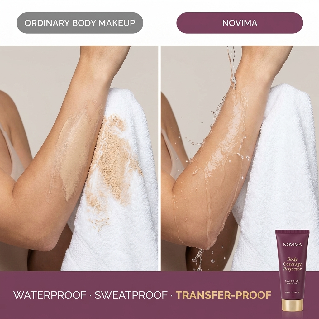 Transfer-proof demo — Novima stays put where ordinary body makeup rubs off