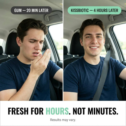 Gum 20 minutes later versus KissBiotic 4 hours later