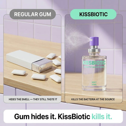 Regular gum hides the smell, KissBiotic kills the bacteria